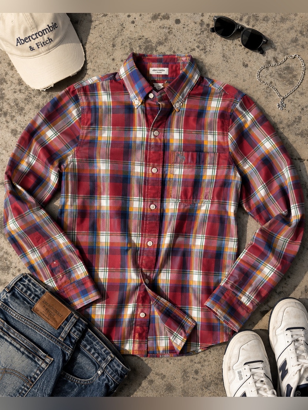 Y2K Abercrombie & Fitch Men's Plaid Button-Down Shirt - Picture 2 of 5